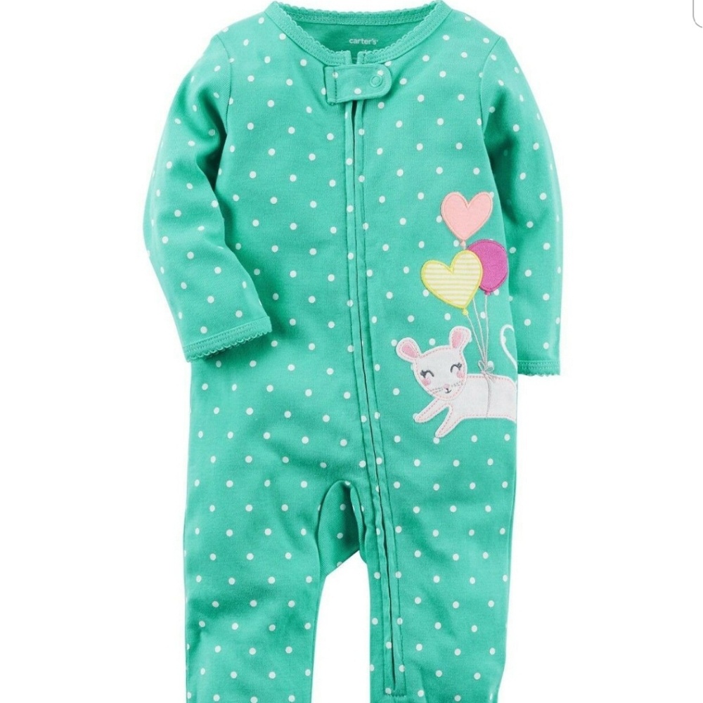 Carter's green mouse pajamas, footless, 6 months! - Picture 1 of 5